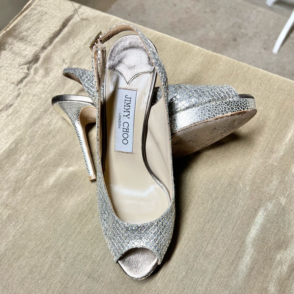 ✨Jimmy Choo Glitter Platform Slingback Peep-toe Holiday Shoes